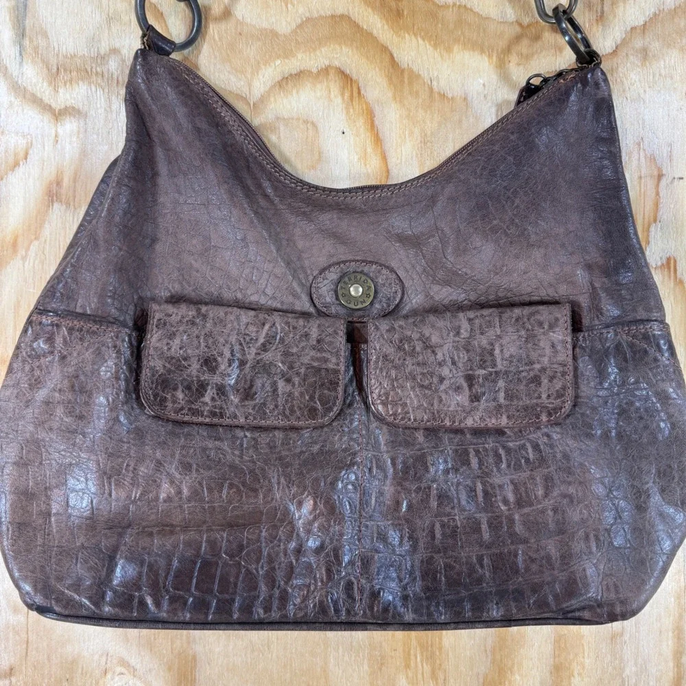 Terrida Brown Leather Croc Embossed Hobo Shoulder Bag Handbag Made in Italy